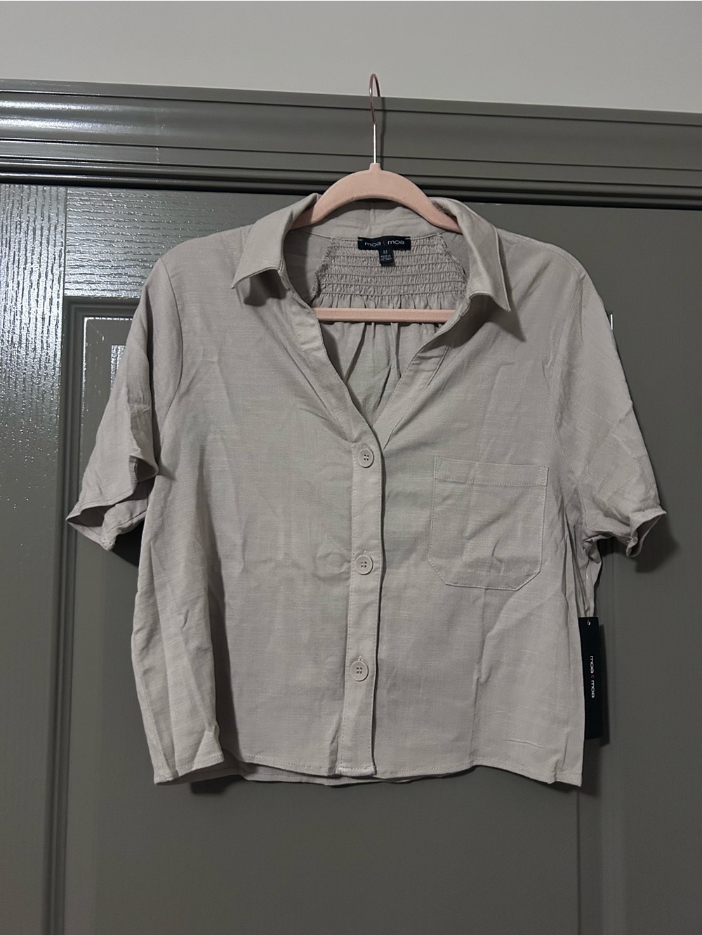Moa Moa Taupe Cropped Button-Front Shirt